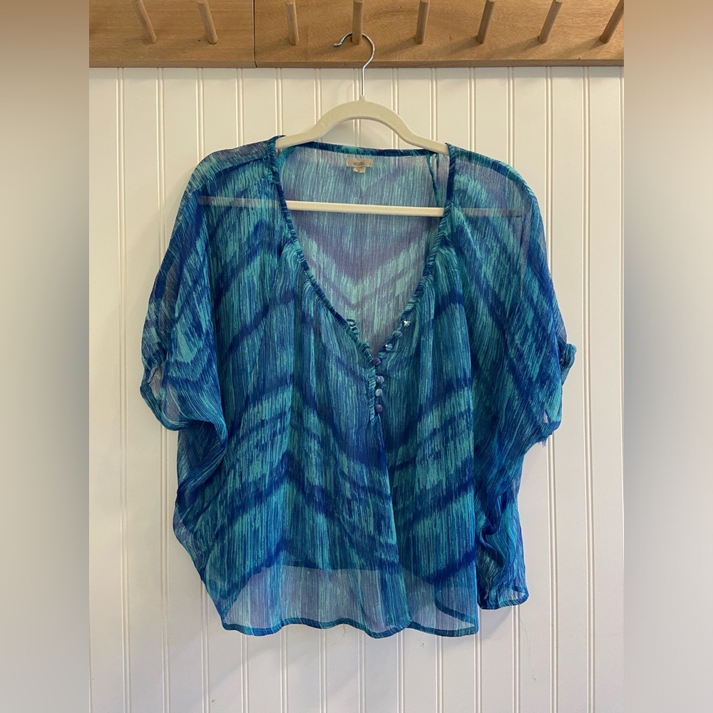 Ecoté Urban Outfitters Blue Ikat Sheer Boxy Cropped Sheer Swim Cover Up Small